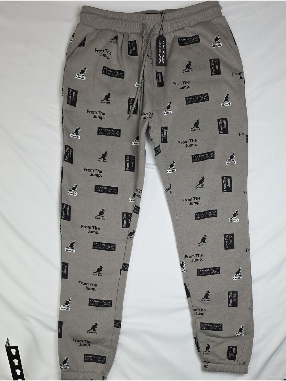 Kangol Men's Taupe Grey All-Over Logo Joggers Large